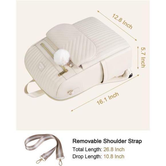 Quilted Laptop Backpack for Women Beige - Picture 3 of 6